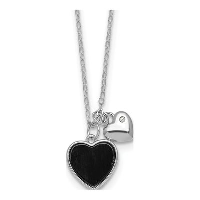 Sterling Silver Onyx Girls' Heart Pendant Necklace