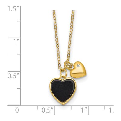 Gold-Plated Sterling Silver Onyx & CZ Girls' Heart Pendant Necklace – view 6