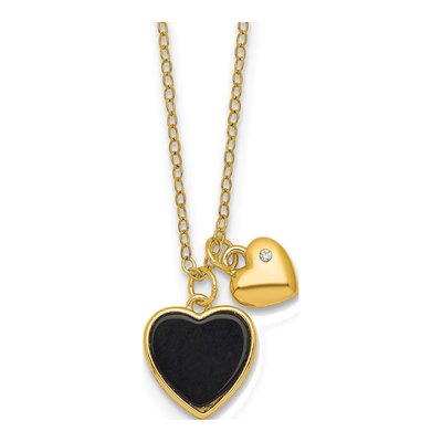 Gold-Plated Sterling Silver Onyx & CZ Girls' Heart Pendant Necklace