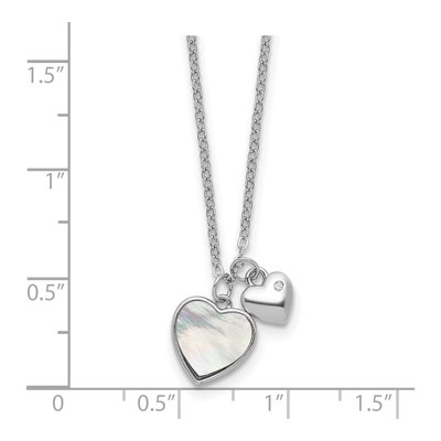 Sterling Silver Mother of Pearl & CZ Girls' Heart Pendant Necklace – view 6