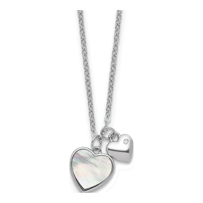 Sterling Silver Mother of Pearl & CZ Girls' Heart Pendant Necklace