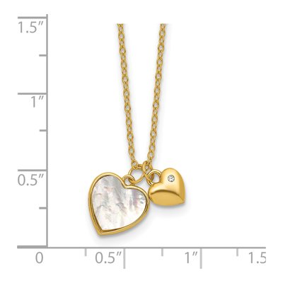 Gold-Plated Sterling Silver Mother of Pearl & CZ Girls' Heart Pendant Necklace – view 6