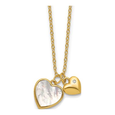 Gold-Plated Sterling Silver Mother of Pearl & CZ Girls' Heart Pendant Necklace