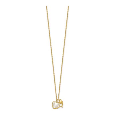 Gold-Plated Sterling Silver Mother of Pearl & CZ Heart Dolphin Pendant Necklace – view 2