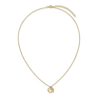Gold-Plated Sterling Silver Mother of Pearl & CZ Heart Dolphin Pendant Necklace – view 4