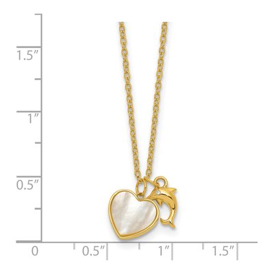 Gold-Plated Sterling Silver Mother of Pearl & CZ Heart Dolphin Pendant Necklace – view 6