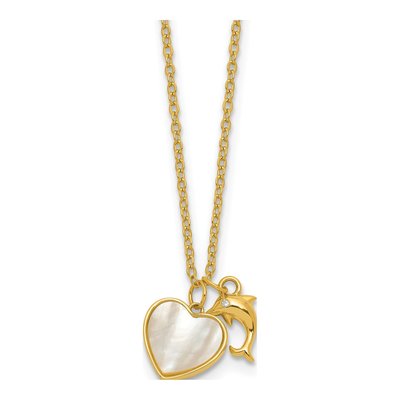 Gold-Plated Sterling Silver Mother of Pearl & CZ Heart Dolphin Pendant Necklace