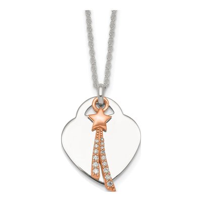 Sterling Silver CZ Heart Star Pendant Necklace