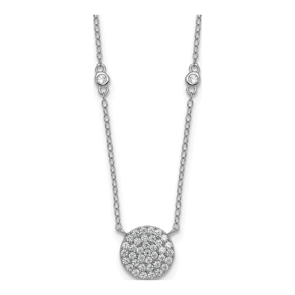 Sterling Silver Rhodium-Plated Polished Pave Cz Circle 18 Inch Necklace with Spring Ring Clasp