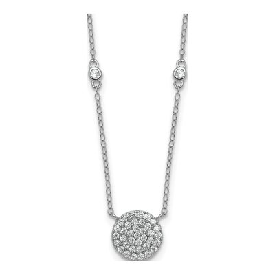 Sterling Silver CZ Pave Circle Pendant Necklace