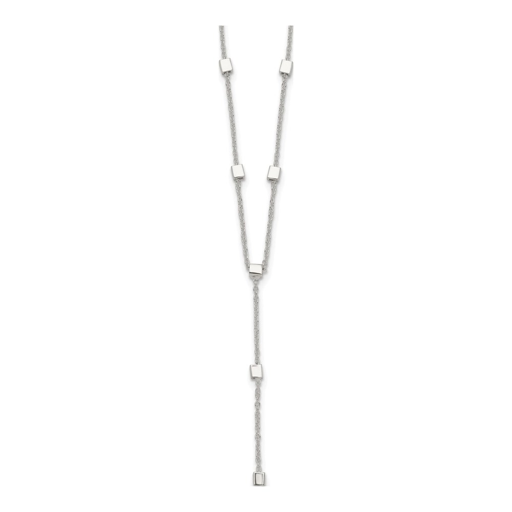Sterling Silver Polished Cube Bead 16 Inch Lariat Necklace with Spring Ring Clasp