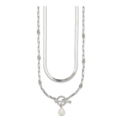 Sterling Silver Simulated Pearl Baroque Multi-Strand Necklace – view 2