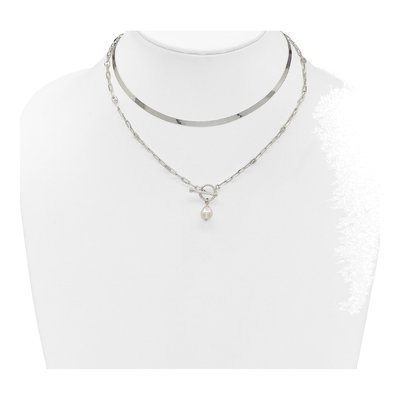 Sterling Silver Simulated Pearl Baroque Multi-Strand Necklace – view 3