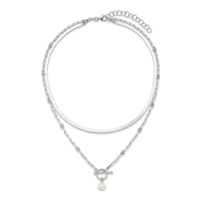 Sterling Silver Simulated Pearl Baroque Multi-Strand Necklace – view 4