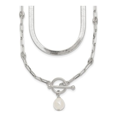 Sterling Silver Simulated Pearl Baroque Multi-Strand Necklace