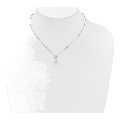 Sterling Silver Simulated Pearl & CZ Shell Pendant Necklace – view 3