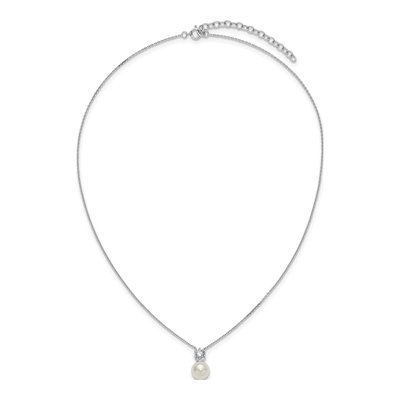 Sterling Silver Simulated Pearl & CZ Shell Pendant Necklace – view 4