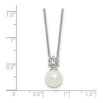 Sterling Silver Simulated Pearl & CZ Shell Pendant Necklace – view 5