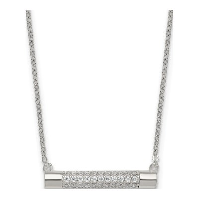 Sterling Silver CZ Bar Pendant Necklace