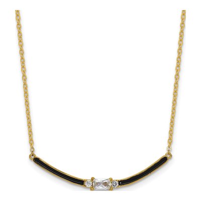 Gold-Plated Sterling Silver CZ Curved Bar Pendant Necklace