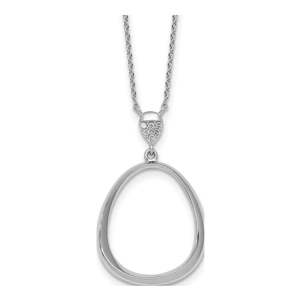 Sterling Silver Rhodium-Plated Polished Cz Rounded Teardrop 17.5 Inch Necklace with Spring Ring Clasp