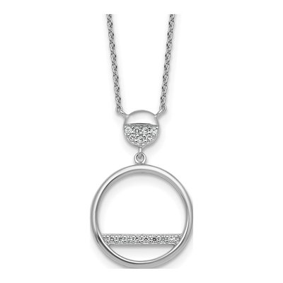 Sterling Silver CZ Divided Circle Pendant Necklace