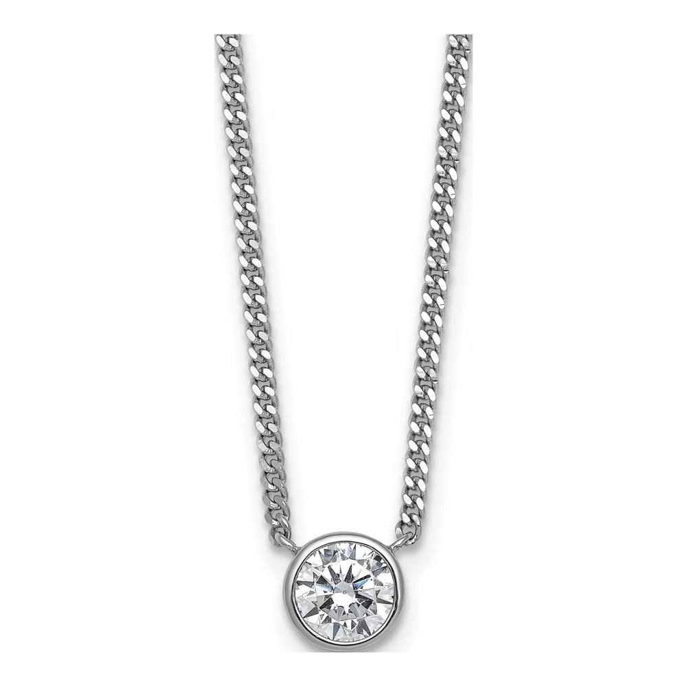 Sterling Silver Rhodium-Plated Polished 7.00mm Bezel-Set Cz 18 Inch Necklace with Lobster Clasp