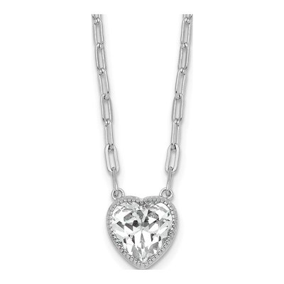 Sterling Silver CZ Heart Paperclip Pendant Necklace