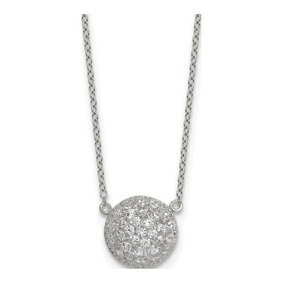 Sterling Silver CZ Pave Circle Pendant Necklace