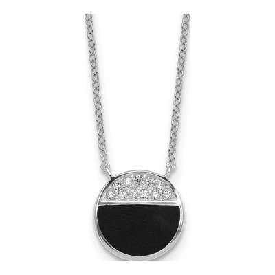 Sterling Silver Black Onyx CZ Circle Pendant Necklace