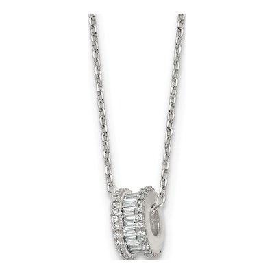 Sterling Silver CZ Circle Pendant Necklace
