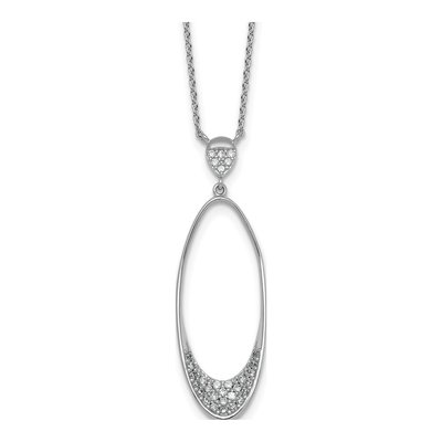 Sterling Silver CZ Oval Pendant Necklace