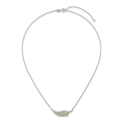 Sterling Silver & 14K Gold CZ Feather Necklace – view 5