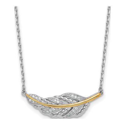 Sterling Silver & 14K Gold CZ Feather Necklace