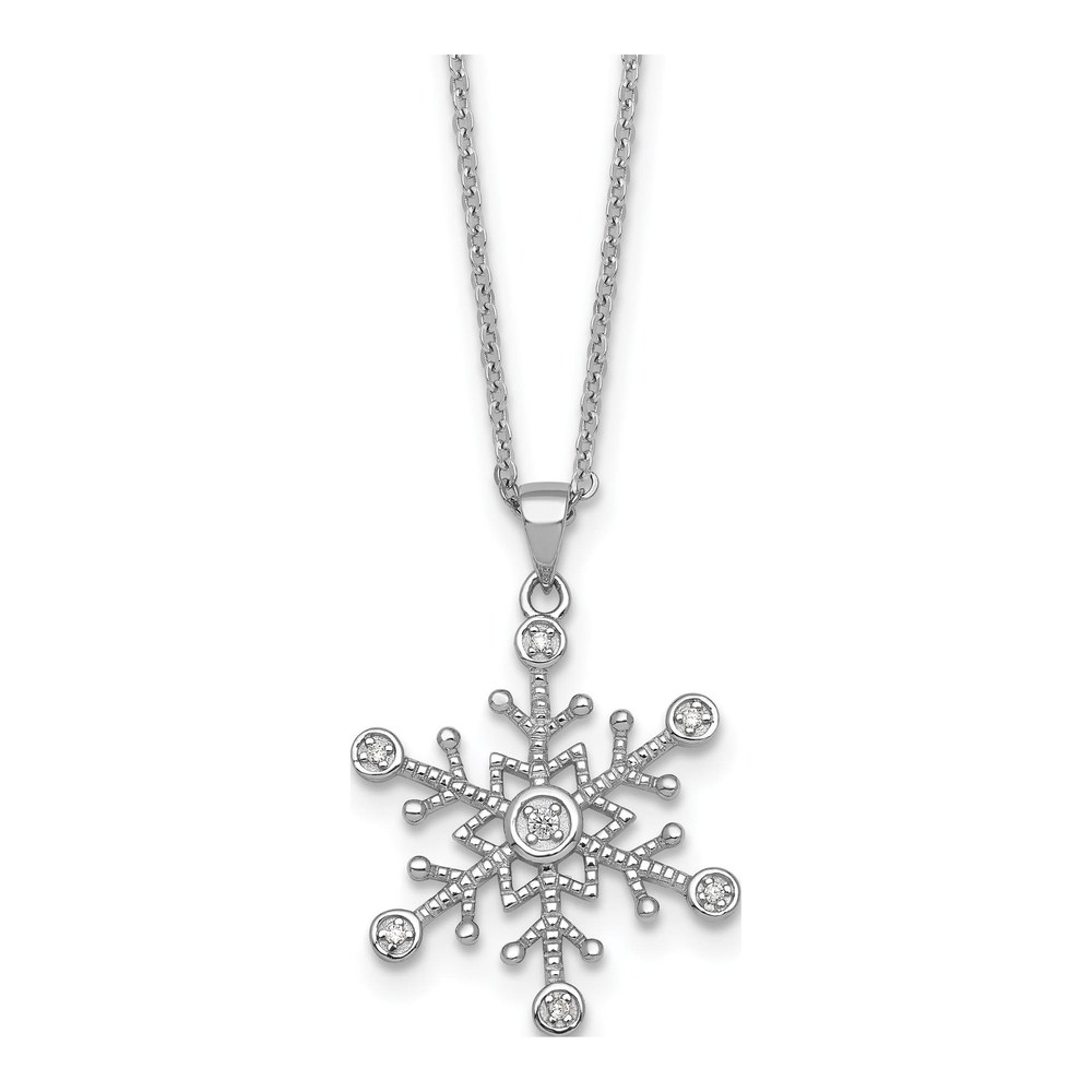 Sterling Silver Rhodium-Plated Cz Polished And Textured Snowflake 18 Inch Necklace with Lobster Clasp