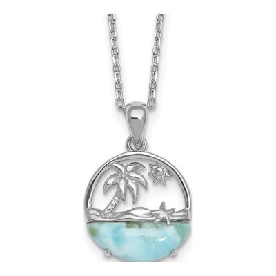 Sterling Silver Larimar Beach Scene Necklace