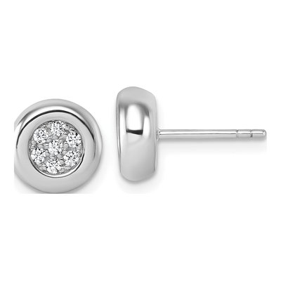 Sterling Silver CZ Cluster Button Stud Earrings