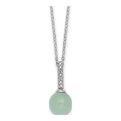 Sterling Silver Aventurine CZ Pendant Necklace