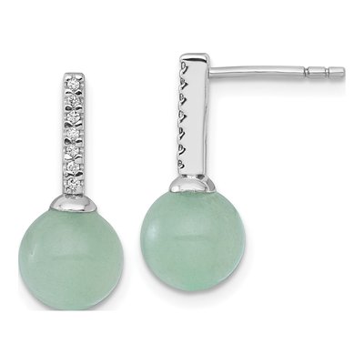 Sterling Silver Aventurine CZ Dangle Earrings