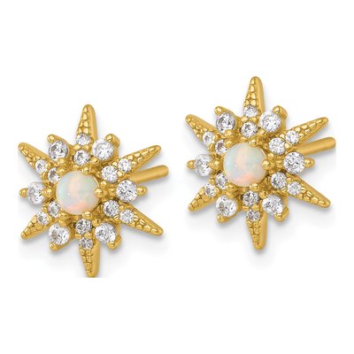 Gold-Plated Sterling Silver Opal CZ Starburst Stud Earrings – view 3