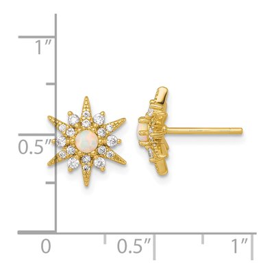 Gold-Plated Sterling Silver Opal CZ Starburst Stud Earrings – view 4