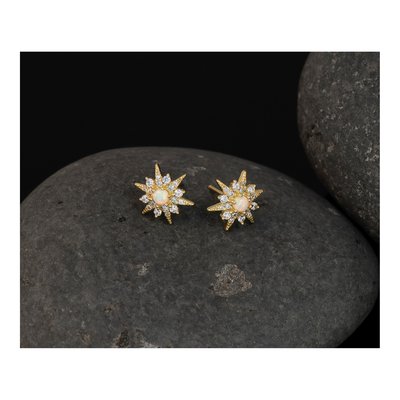 Gold-Plated Sterling Silver Opal CZ Starburst Stud Earrings – view 5