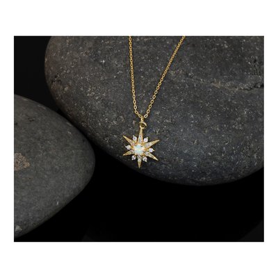 Gold-Plated Sterling Silver Opal CZ Starburst Pendant Necklace – view 7