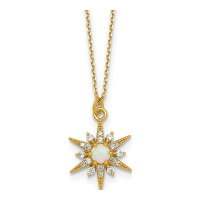 Gold-Plated Sterling Silver Opal CZ Starburst Pendant Necklace