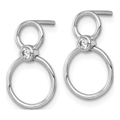 Sterling Silver CZ Two Circles Dangle Earrings – view 3