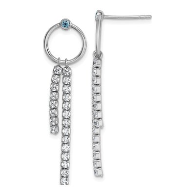 Sterling Silver Blue CZ Dangle Earrings
