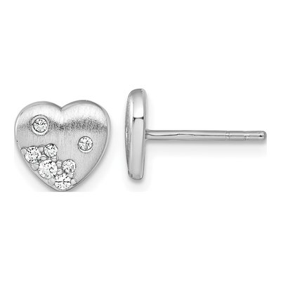 Sterling Silver CZ Heart Stud Earrings