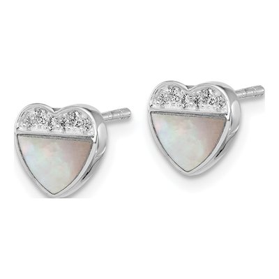 Sterling Silver Mother of Pearl CZ Heart Stud Earrings – view 2