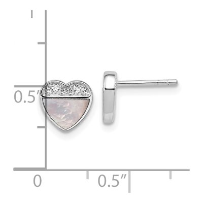 Sterling Silver Mother of Pearl CZ Heart Stud Earrings – view 3