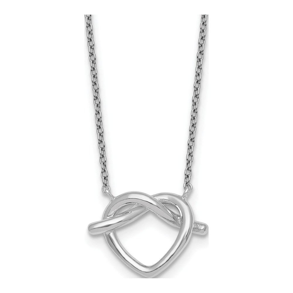 Sterling Silver Rhodium-Plated Polished Knot Heart 17.75 Inch Necklace with Spring Ring Clasp